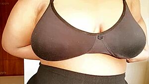 the sexy girl plays with her big tits in this story