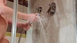 bitch fucks herself in shower with dildo 😈