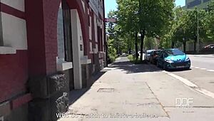 Teen 18+ deepthroats cock outdoors, fills mouth with cum!