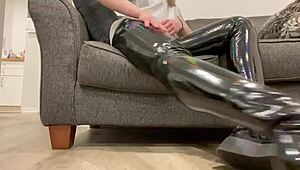 Fetish latex boots with rubbing sounds