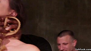 Interracial BDSM group session with rough play