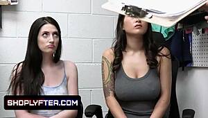 Shoplyfter Beauties Caught Shoplifting Bribe Guard with Tight Pink Twats