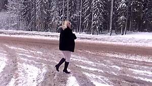 Winter Teases with Outdoor Ass Flash