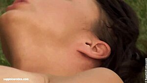 Hot lesbian threesome licking pussies in garden