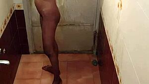 hot bathroom lesbian action with handjob and anal