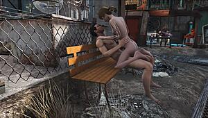 I explore fallout 4 diamond city in a public outdoor fuck with brunette
