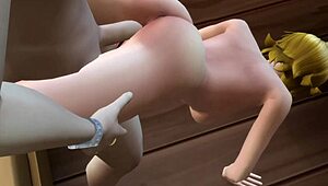 Alien Friend Fucks Girlfriend In Bathroom During 3D Anime Game