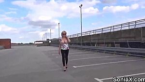 unfaithful english milf lady sonia slyly flashes her massive hooters to tease