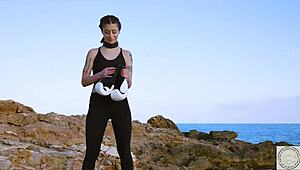 Boxer tied up and spanked, then rims her dom by the Balearic Sea. A real domination session with warrior mythology themes begins