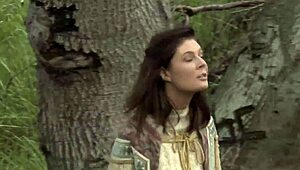 girl teases outside in woods