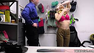 Petite blonde burglar gets punished in a garage