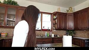 i'm cleaning the kitchen but end up banging stepmom cali lee on mylfex com