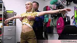 Petite blonde burglar gets punished in a garage