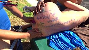 danna hot begs two fat guys for street gangbang.