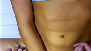 Shy university friend shares bed after party, leading to cheating orgasm!