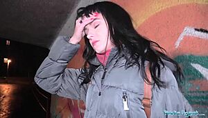 Public agent offers street cash for sucking and banging a thick cock. She takes it raw in open air.