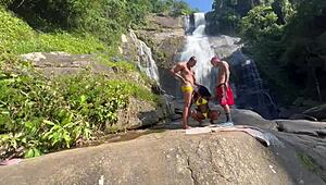 me and friend take hot black girl to waterfall for wild sex