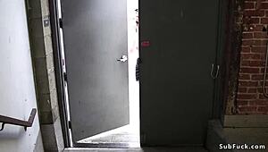 Redhead slave banged in painful gaping gangbang orgy