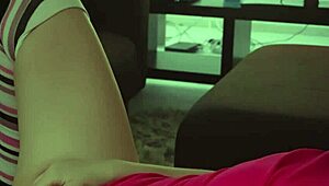 hot blonde gets off watching bbc porn on tv