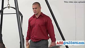 Blindfolded Gay Ass Grabber In Office Swing