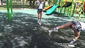 Busted Coed BFFs Satisfy Security Guard's Massive Cock in Group Fun