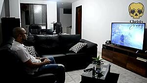 While my boyfriend plays ps4, I tease and deepthroat his monster cock intensely.