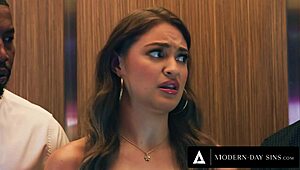 Interracial couple gets caught cheating in an elevator