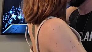 oh wow, that redhead amateur gets bent over for quick doggystyle fucking and swallows cum!