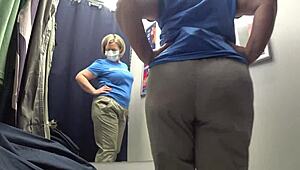 camera catches curvy milf's big ass in fitting room
