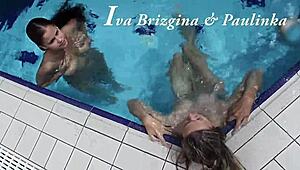 Hot lesbian scene with Iva Brizgina and Paulinka in the pool