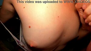 Kitten begs for cum on her tiny tits after deepthroat