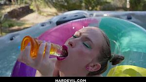 insane squirts with blonde dp and outdoor blowjob