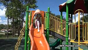 Busted Coed BFFs Satisfy Security Guard's Massive Cock in Group Fun