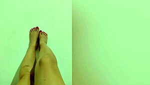 Shy Hottie With Red Pedicure Shows Off Sexy Legs And Feet For Homemade Footjob