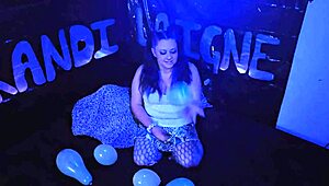 cute milf kandi laigne enjoys balloon popping in homemade video