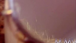 excited beauty eagerly licking a massive hairy cock in retro scene