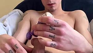 Amateur Guy Smokes While Stroking Big Cock in Homemade Scene.