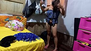 It's my turn to parade, so I practice sexy dances at home. Then my stepbrother enters, I seduce him, and ride his tiny cock!