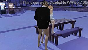 in this 3d anime, me n my girl r sucking n licking in public on a snowy day