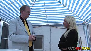 blonde milf bent over and drilled hard, cumshot everywhere 😍