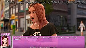 Petite redhead eats ramen in summer city game scene!