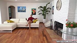 My Hot Brunette Stepmother, a Businesswoman, Gives POV Handjob and Blowjob