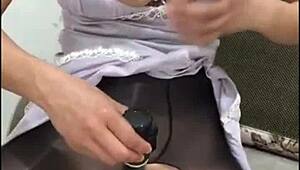 Intense wet pussy vibrator play in cosplay yoga pants