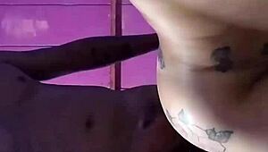 watching tv with a big black guy, interracial blowjob on his huge cock, then fucking her big pussy milf style for a facial cumshot