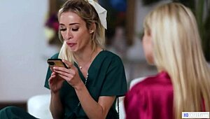 Steamy hot lesbian encounter between nurse and pretty roomie Aiden Ashley and Kenzie Anne