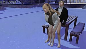 in this 3d anime, me n my girl r sucking n licking in public on a snowy day