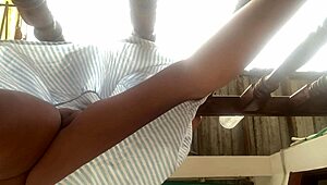Beautiful black stepmother showing off her big ass and camel toe