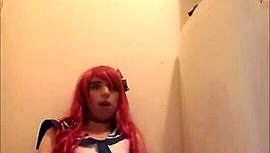 solo trap jerks off and swallows cum