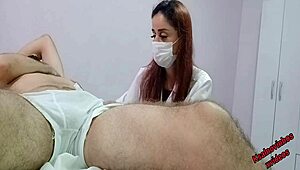 nurse and aesthetician watch patient's erection grow hard