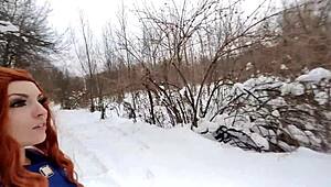 Did she just flash her breasts in a snowy park to tease him?